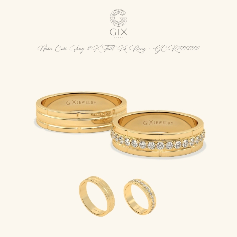 Mẫu nhẫn cưới vàng 18K GCR25050302 mang phong cách sang trọng và đẳng cấp khác biệt.
