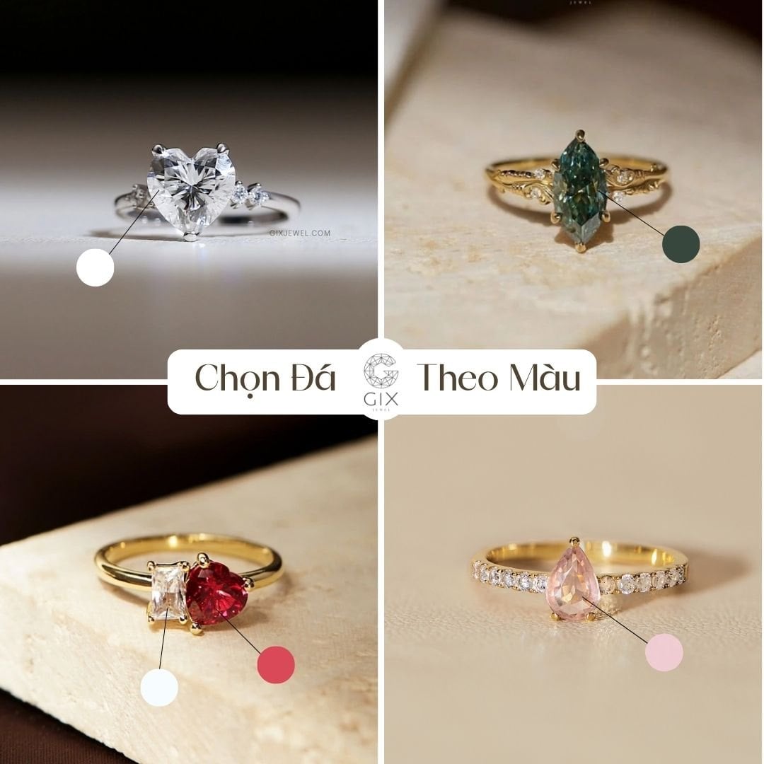 Màu sắc đá chủ nhẫn cầu hôn gửi gắm thông điệp tình yêu son sắt và chân thành.