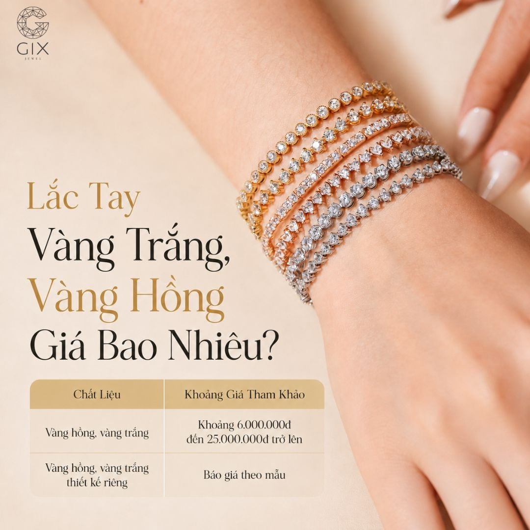 Lắc tay vàng trắng và vàng hồng mang phong cách hiện đại