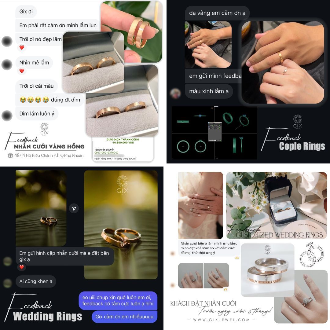 Feedback của khách hàng khi mua nhẫn cưới độc bản tại Gix Jewel