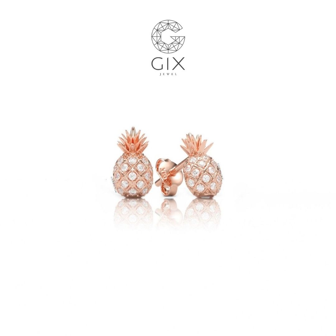 Bông tai hình quả dứa gắn đá xen kẽ