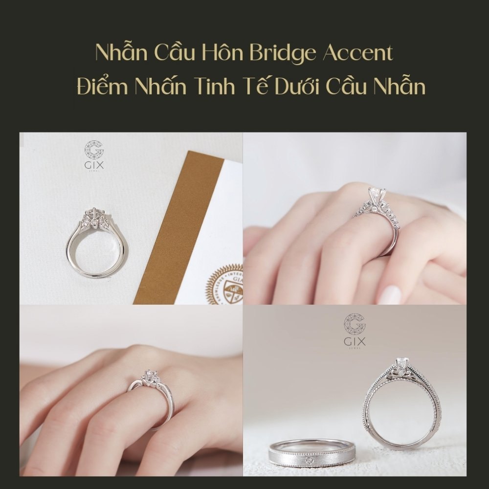 Nhẫn cầu hôn Bridge Accent với chi tiết đá nhấn tinh tế dưới cầu nhẫn