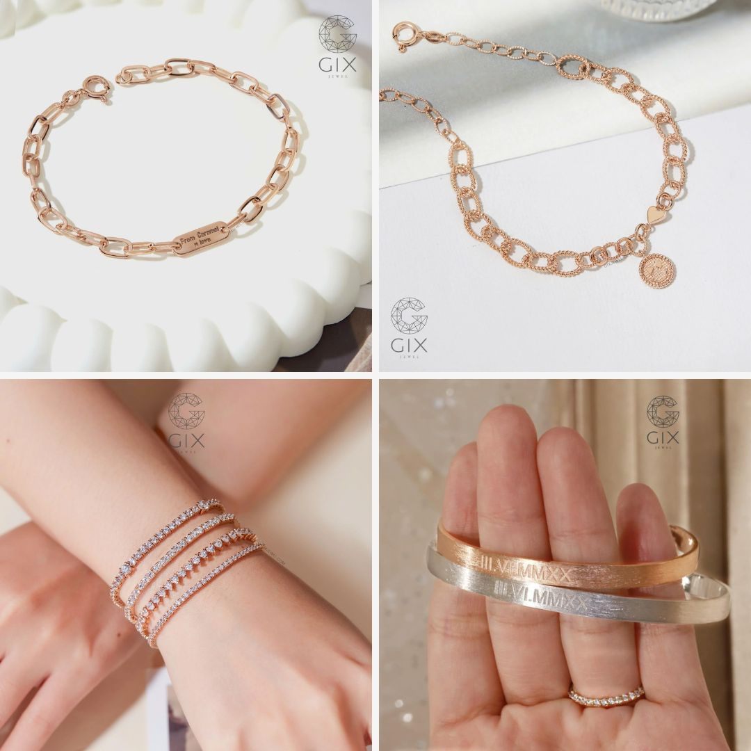 (Lắc tay vàng hồng mang sắc ấm nhẹ nhàng, phù hợp phong cách nữ tính)