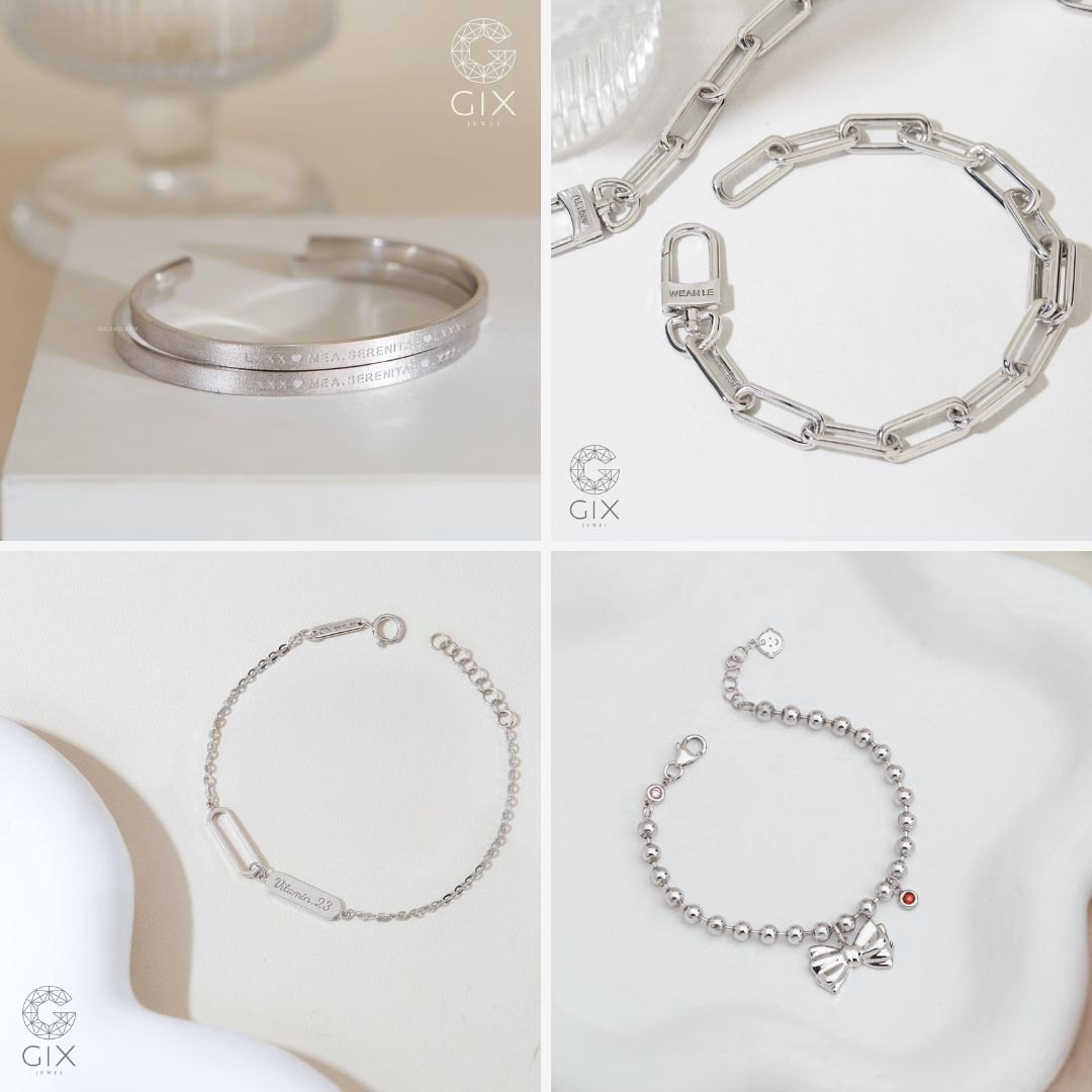 (Lắc tay vàng trắng thanh lịch, hiện đại, dễ phối cùng kim cương hoặc moissanite)
