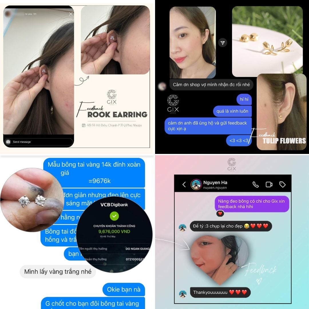 Feedback của khách hàng khi mua bông tai tại Gix Jewel
