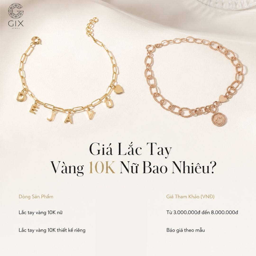 Lắc tay vàng 10K nữ phù hợp đeo hằng ngày và ngân sách dễ tiếp cận