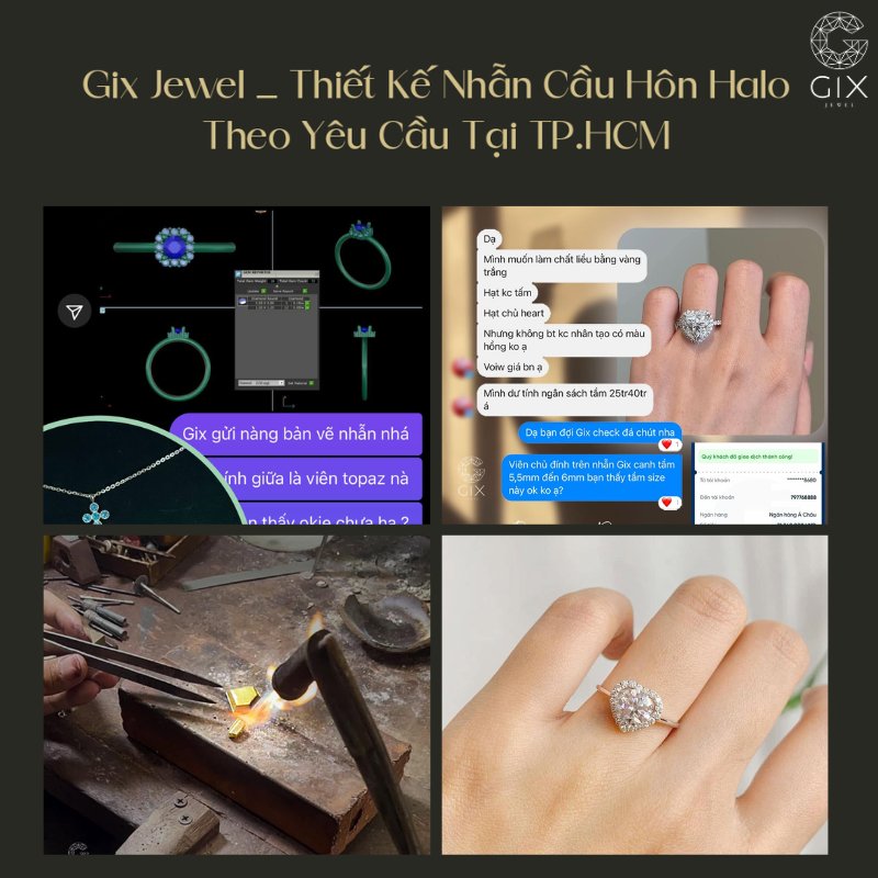Gix Jewel nhận thiết kế nhẫn cầu hôn Halo theo yêu cầu tại TP.HCM