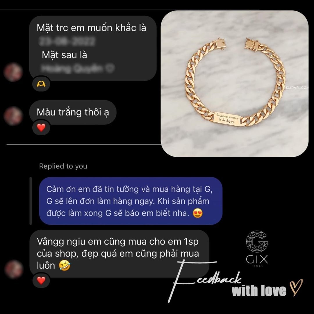 Phản hồi thực tế từ khách hàng đặt lắc tay vàng tại Gix Jewel 2