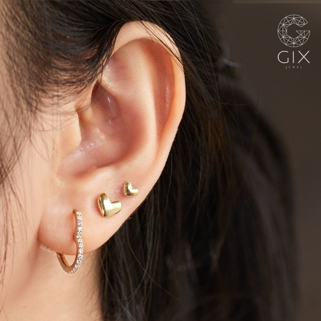 Khuyên tai Stud hình trái tim phồng