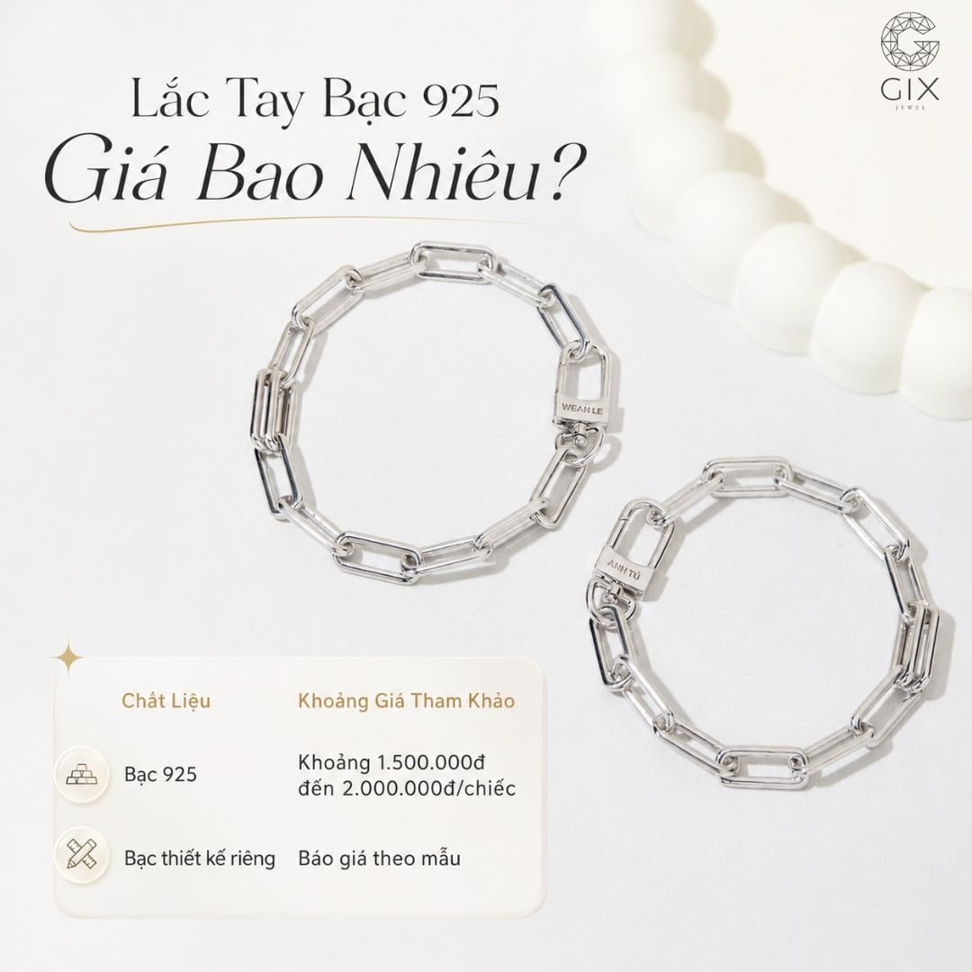 Lắc tay bạc 925 có mức giá dễ tiếp cận, phù hợp đeo hằng ngày hoặc làm quà tặng