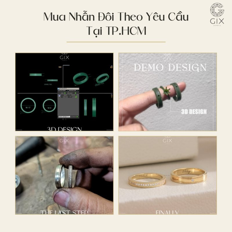 Dịch vụ thiết kế nhẫn đôi riêng tại Gix Jewel giúp cặp đôi có mẫu nhẫn không đại trà
