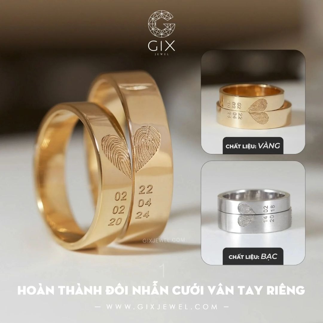 Nhẫn cưới tối giản khắc vân tay