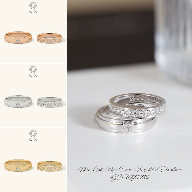 Mẫu nhẫn Clarella vàng 18K mang vẻ đẹp quý phái tôn vinh nét duyên dáng dâu rể.