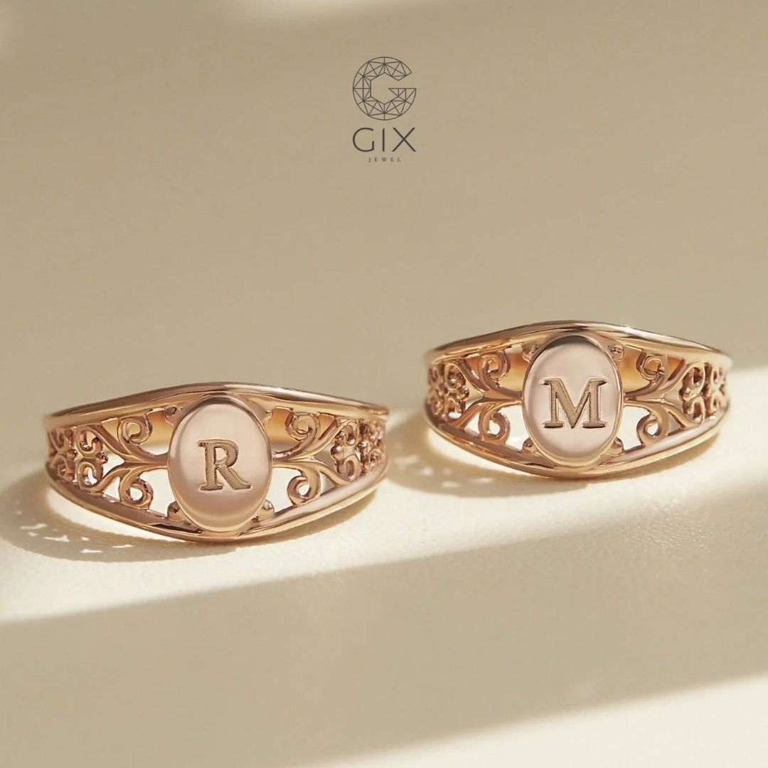 Nhẫn cưới signet hoạ tiết cổ điển lãng mạn