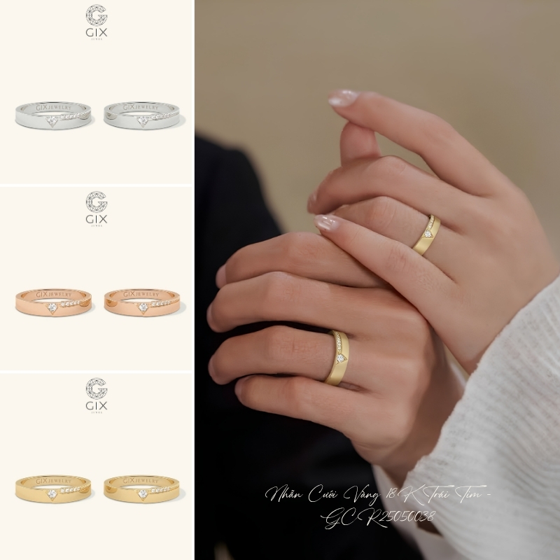 Thiết kế nhẫn cưới ghép đôi hình trái tim ngọt ngào minh chứng cho ngày chung đôi.