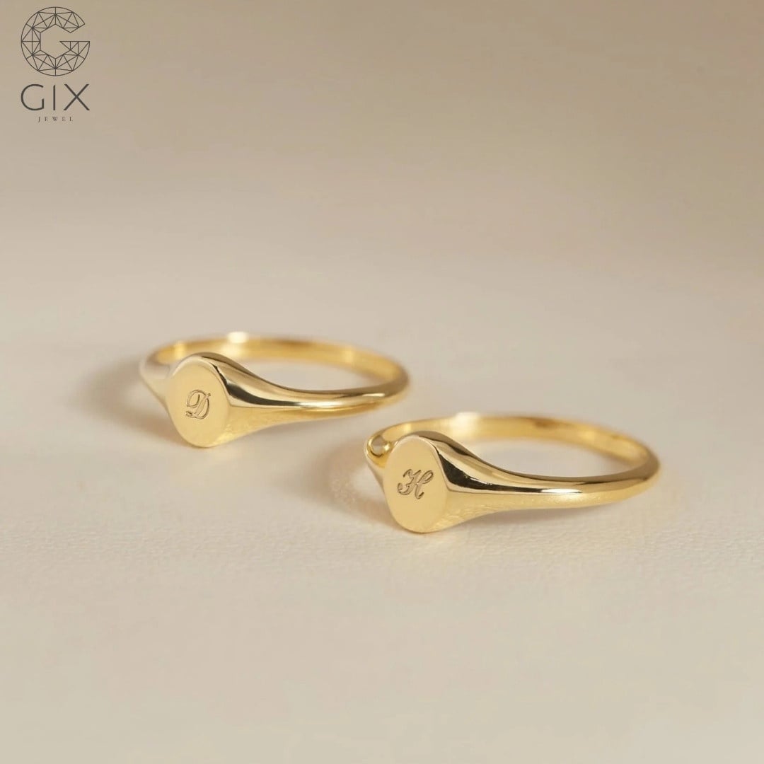 Nhẫn signet mặt tròn đai mảnh