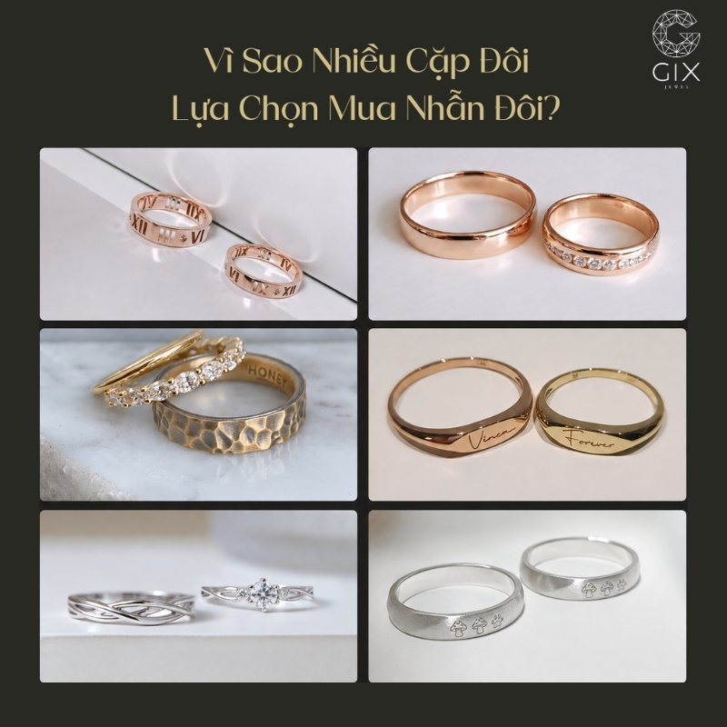 Nhẫn đôi được yêu thích nhờ giá trị kỷ niệm, khả năng cá nhân hóa và đa dạng chất liệu