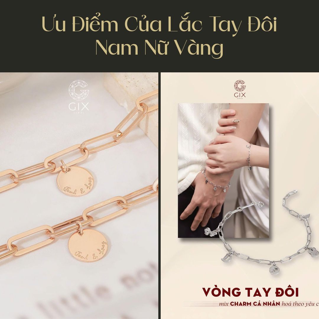 Lắc tay đôi nam nữ vàng dễ tùy chỉnh, phù hợp đeo hằng ngày lẫn dịp đặc biệt
