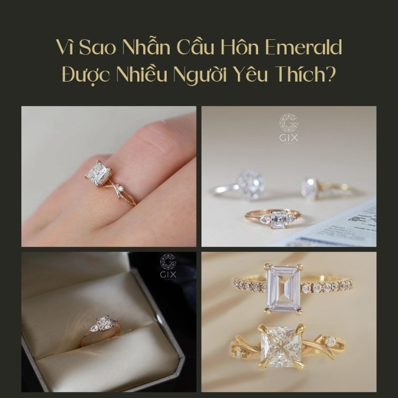 Nhẫn cầu hôn Emerald với form chữ nhật thanh lịch, dễ phối nhiều kiểu