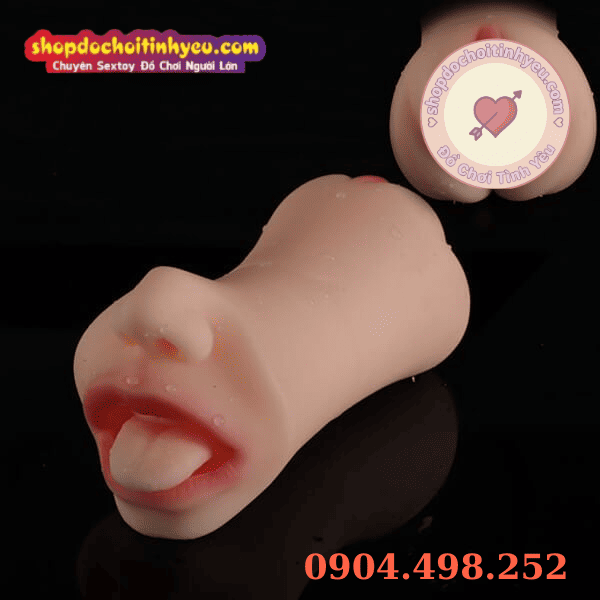 Âm đạo giả 2 đầu miệng môi răng lưỡi mềm mại cầm tay cho nam