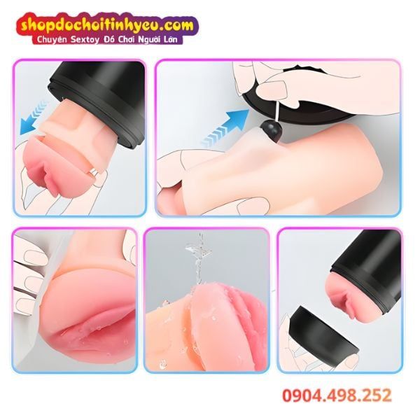 Âm Đạo Giả Rung Hút Thụt Thiết Kế Khoang Hạt Nổi 3D Chân Thực