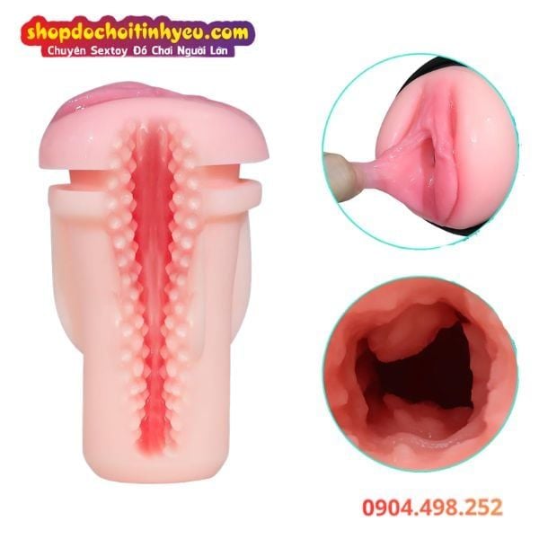 Âm Đạo Giả Rung Hút Thụt Thiết Kế Khoang Hạt Nổi 3D Chân Thực