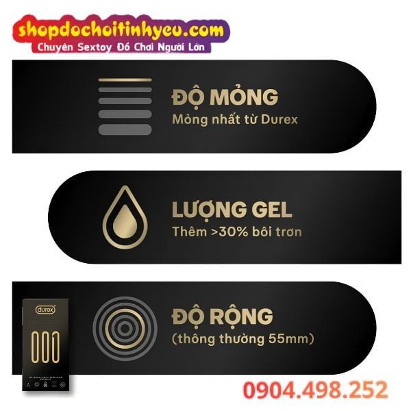 Bao Cao Su Durex 001 Siêu Mỏng Nhiều Gel Tăng Cảm Xúc Tối Đa