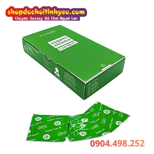 Bao Cao Su Sagami Green Thiết Kế Siêu Mỏng Có Gai Gân Nổi