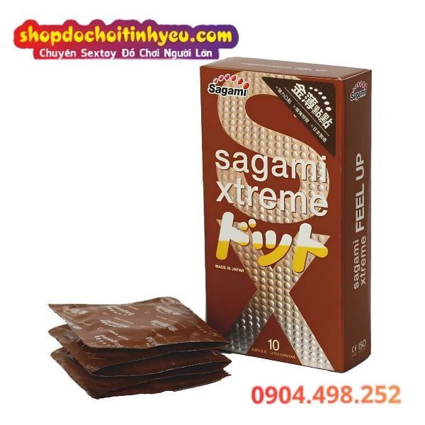 Bao Cao Su Sagami Xtreme Feel Up Có Gân Chấm Nổi Trong Suốt