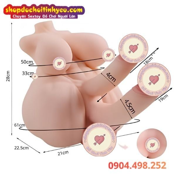 Búp Bê Tình Dục Bán Thân Bisexual Vú To Có 2 Dương Vật Khủng
