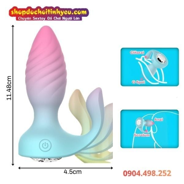 Buttplug Rung Kép Dạng Vân Xoắn Kèm Đầu Phụ Điều Khiển Từ Xa