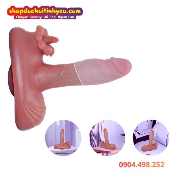 Cu Giả Gân Nổi Đế Hít Rung Thụt Sưởi Ấm Kèm Lưỡi Liếm Âm Đạo