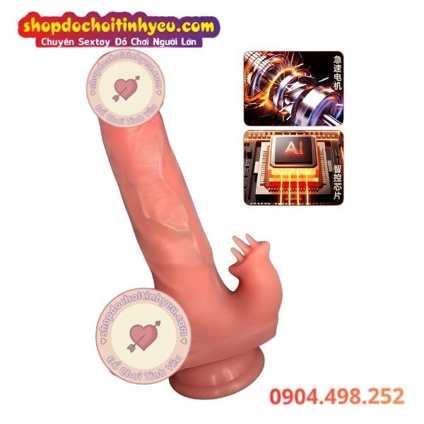 Cu Giả Rung Thụt Xoay Nhiệt Kèm Đầu 3 Lưỡi Điều Khiển Remote