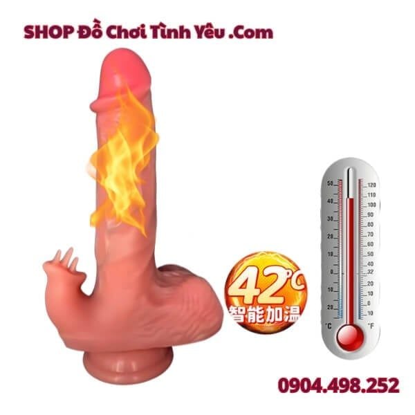 Cu Giả Rung Thụt Xoay Nhiệt Kèm Đầu 3 Lưỡi Điều Khiển Remote