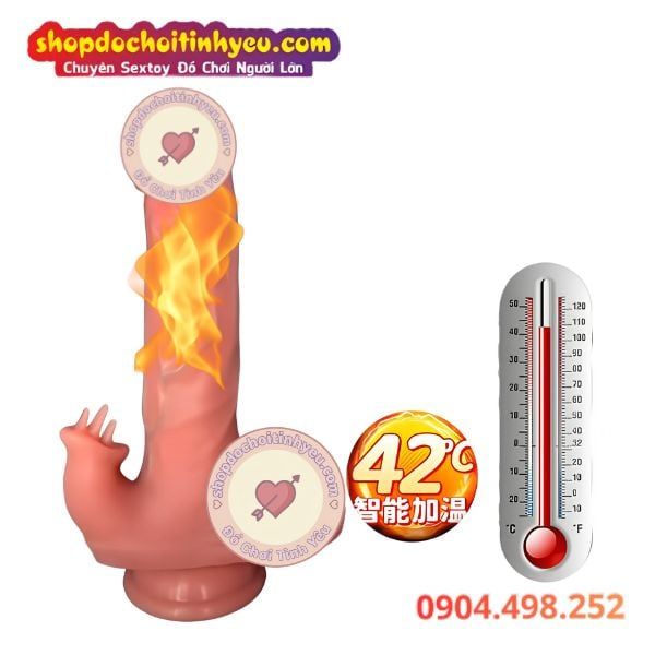 Cu Giả Rung Thụt Xoay Nhiệt Kèm Đầu 3 Lưỡi Điều Khiển Remote