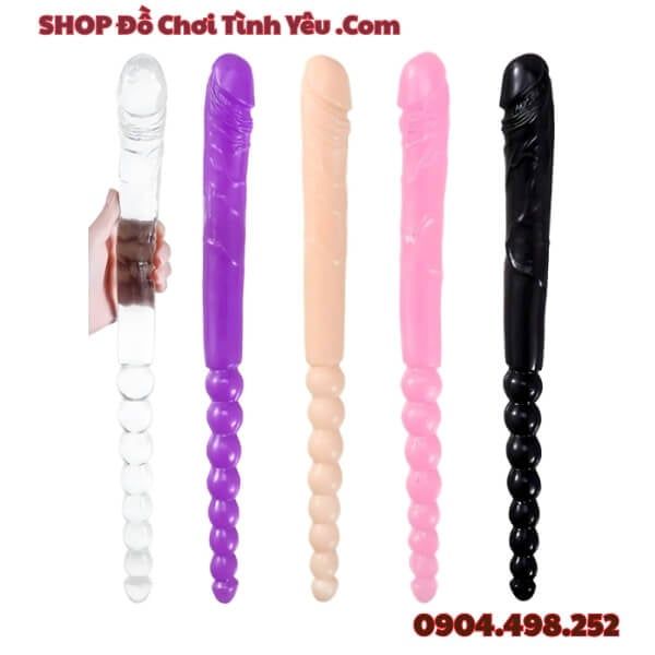 Dương Vật Giả 2 Đầu Có Đuôi Hạt Nhét Hậu Môn Kích Thích Kép
