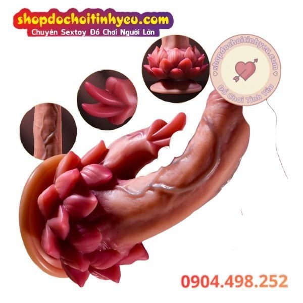 Dương Vật Giả Đế Hoa Sen Rung Thụt Sưởi Ấm Kèm Đầu Lưỡi Liếm