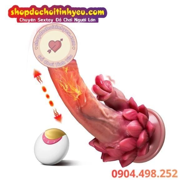 Dương Vật Giả Đế Hoa Sen Rung Thụt Sưởi Ấm Kèm Đầu Lưỡi Liếm
