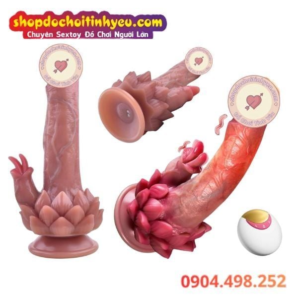 Dương Vật Giả Đế Hoa Sen Rung Thụt Sưởi Ấm Kèm Đầu Lưỡi Liếm