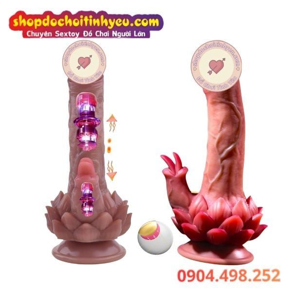 Dương Vật Giả Đế Hoa Sen Rung Thụt Sưởi Ấm Kèm Đầu Lưỡi Liếm