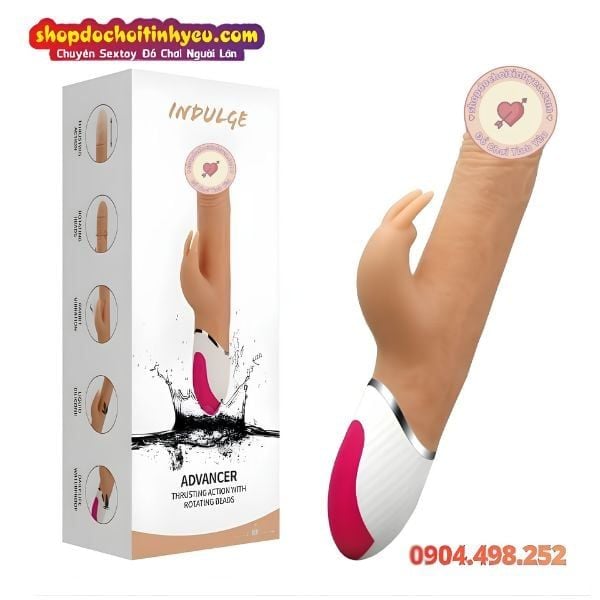 Dương Vật Giả Rung Thụt Xoay Bi Kèm Đầu Phụ Tai Thỏ INDULGE