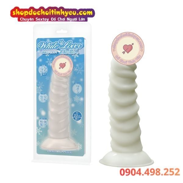 Dương vật giả màu trắng hít tường gân xoắn gợn sóng mềm mại