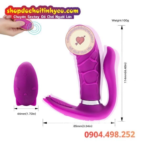 Dương Vật Giả Mini Gân Nổi Có Đầu Đuôi Mèo Rung Lỗ Nhị Hạt Le