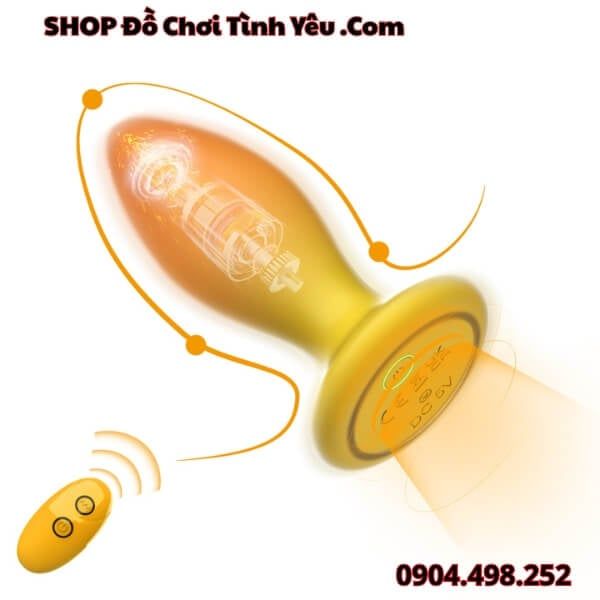 Nút Rung Hậu Môn Hai Lớp Màu Vàng Có Điều Khiển Bằng Remote