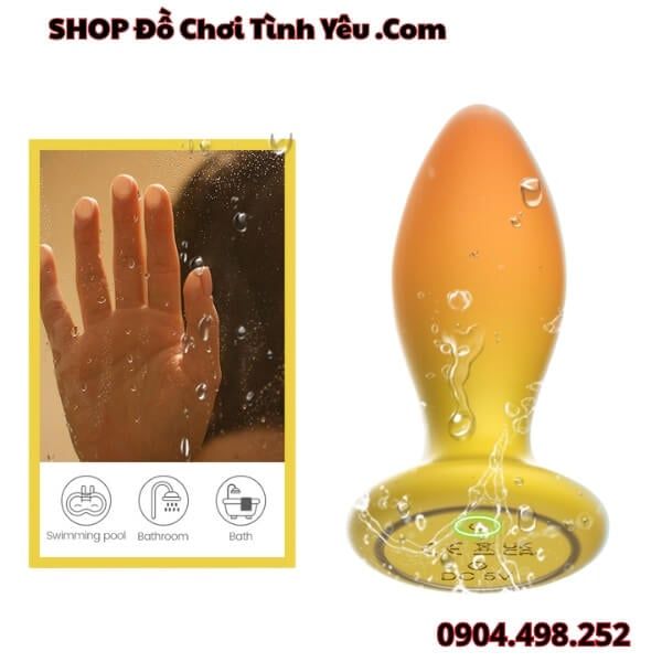 Nút Rung Hậu Môn Hai Lớp Màu Vàng Có Điều Khiển Bằng Remote