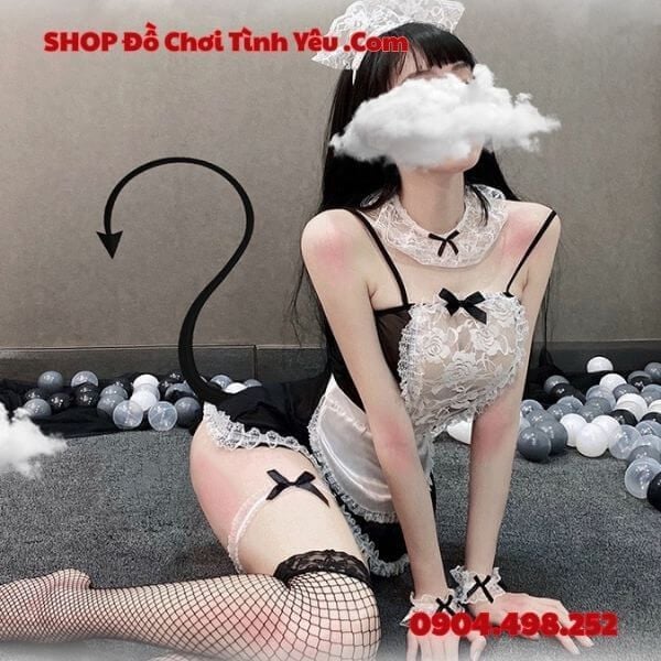 Set Váy Ren Mỏng Hóa Trang Nàng Hầu Gái Hư Hỏng Khiêu Dâm