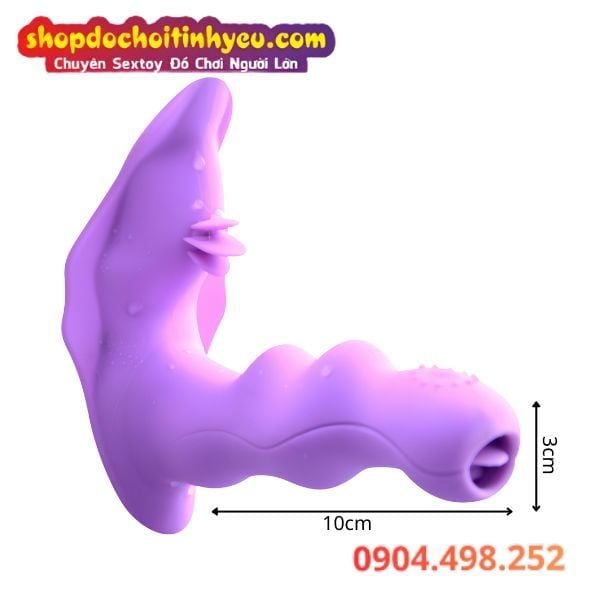 Sextoy Đeo Âm Đạo Gợn Sóng Rung Liếm Kép Có Điều Khiển App