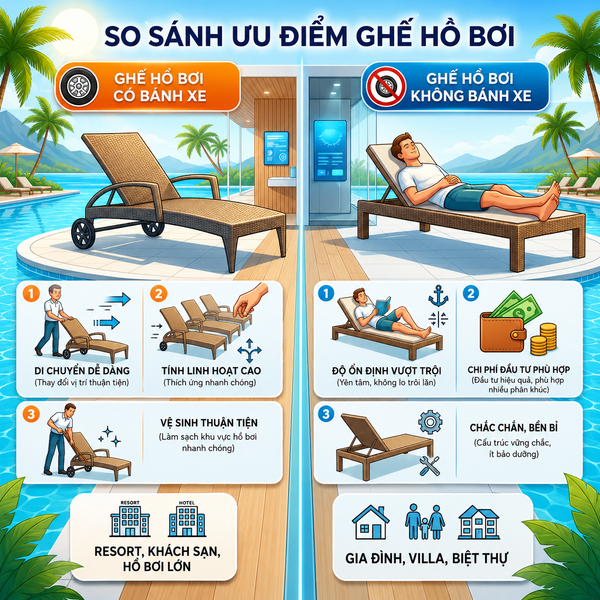 Ưu điểm khác nhau giữa 2 ghế hồ bơi