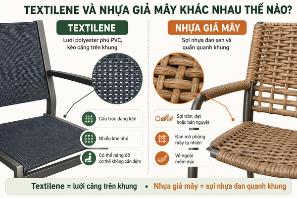 lưới textilene và nhựa giả mây