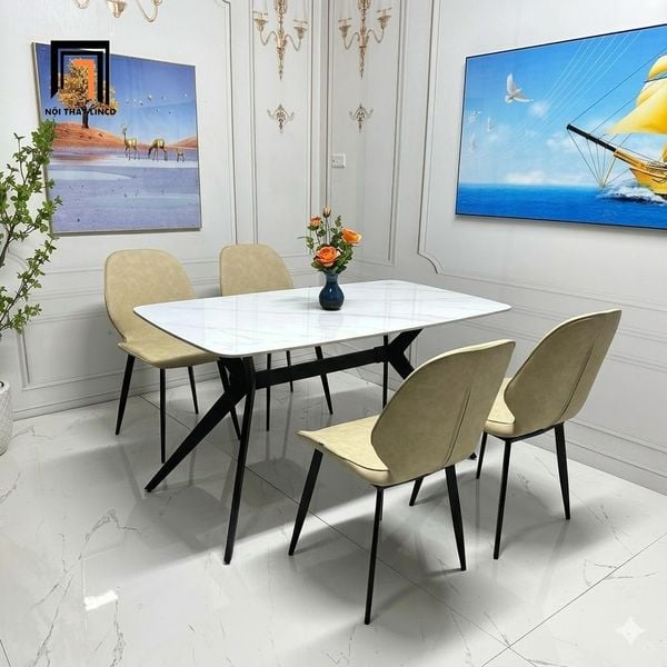 bàn ăn, bộ bàn ăn đá ceramic 4 ghế sang trọng, set bàn ăn nhà bếp chung cư, bộ bàn ăn hiện đại